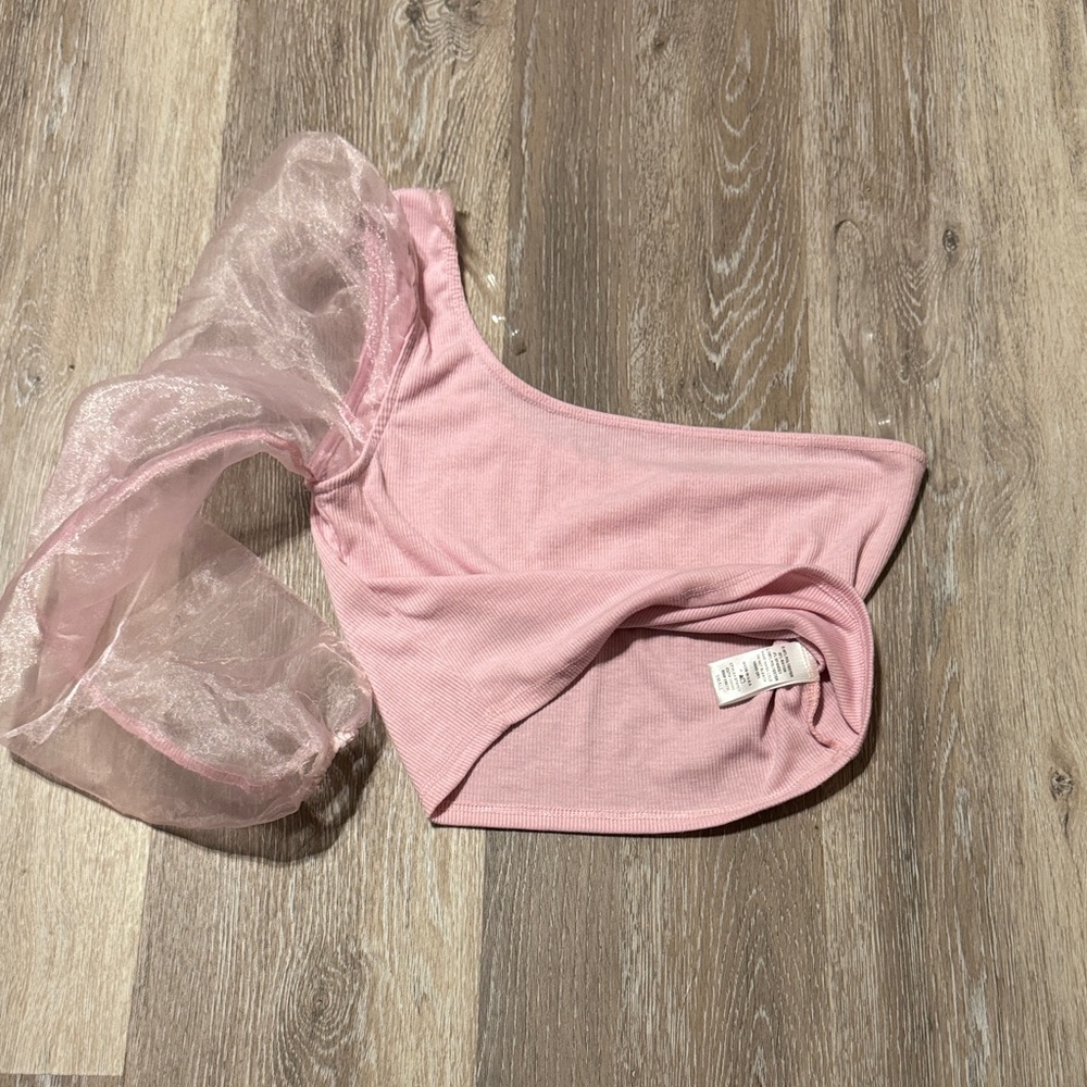 Blue Blush - One-Shoulder Top with Organza Sleeve - Size Small - Picture 4 of 4